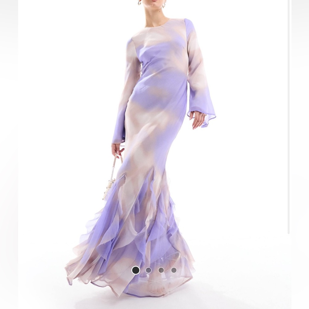 ASOS long sleeve chiffon dress with ruffles